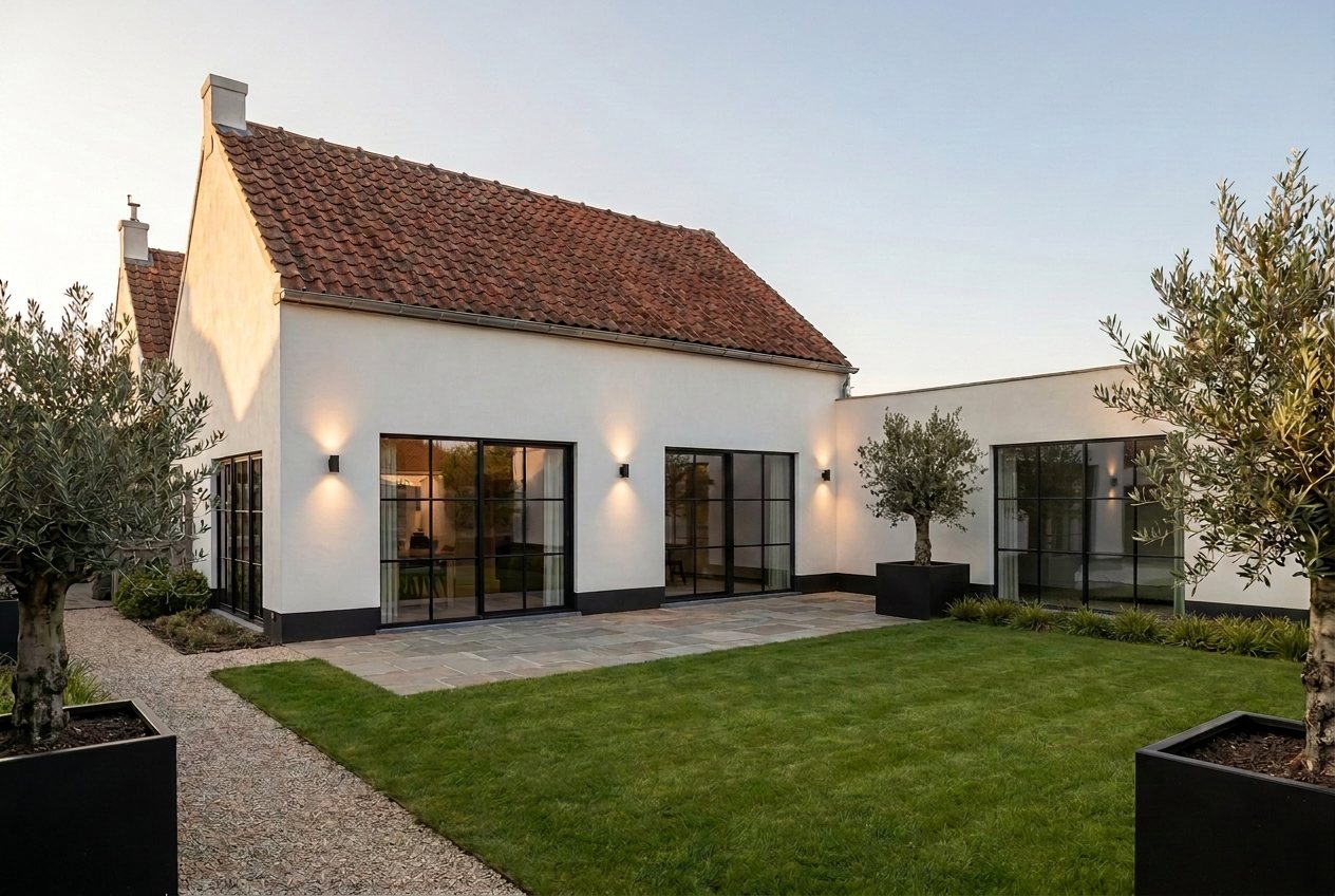 Impressie (render): de achtergevel en de tuin
